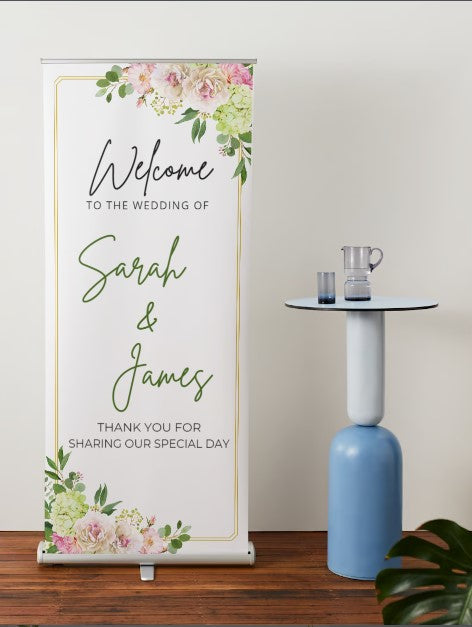 Floral Wedding Banner, Wedding Welcome Banner, Personalised Wedding Roller Banner, Made to Order Banners, Bespoke Designs, Floral Design