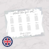 Personalised White Paint Stroke Clear Acrylic Table Plan Sign / Large 59.4 cm x 42 cm Custom Seating Plan Sign / Elegant Wedding Reception Sign / Made In The UK