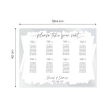 Personalised White Paint Stroke Clear Acrylic Table Plan Sign / Large 59.4 cm x 42 cm Custom Seating Plan Sign / Elegant Wedding Reception Sign / Made In The UK