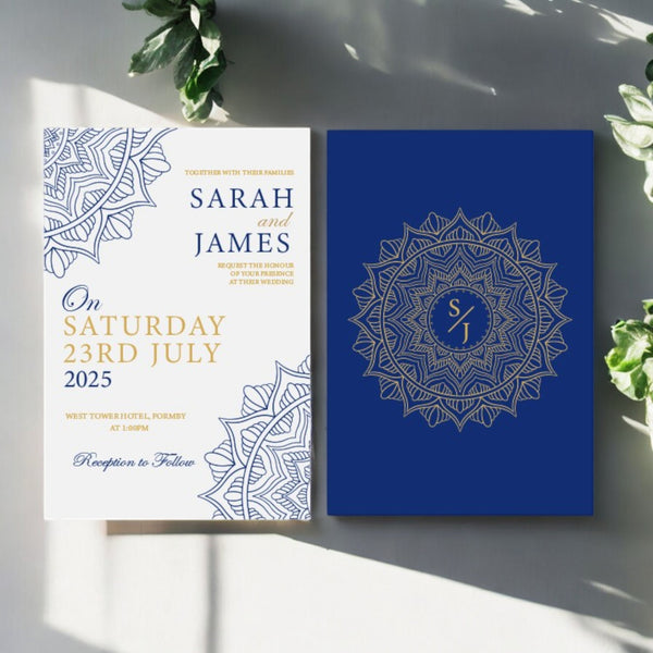 Navy & Gold Mandala Wedding Invitation