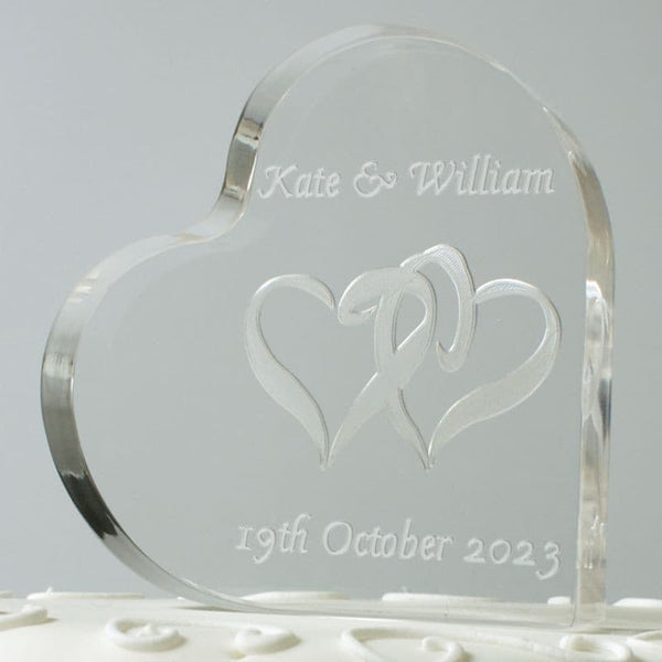 Engraved Heart Shaped Cake Topper - Over 50 Designs Available.