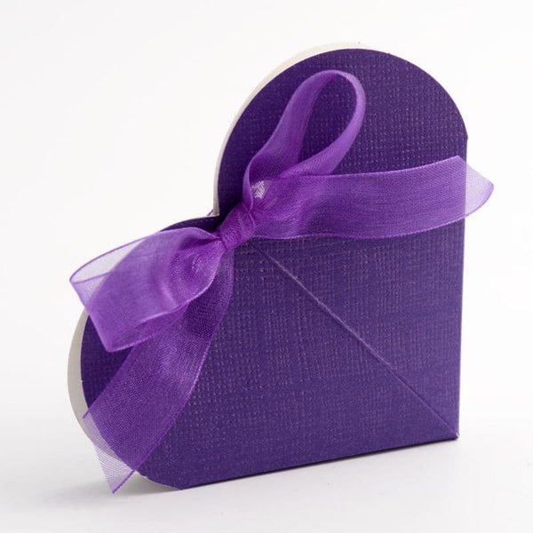 Purple Silk Heart Favour Boxes.