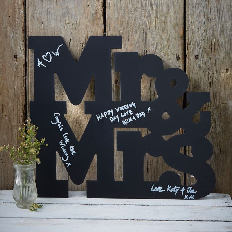 Mr And Mrs Chalkboard Wooden Guest Book Alternative.