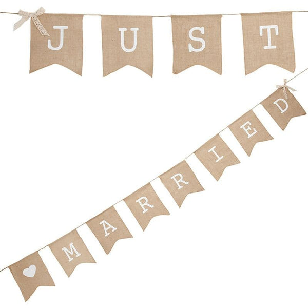 Vintage Affair Hessian Just Married Bunting.