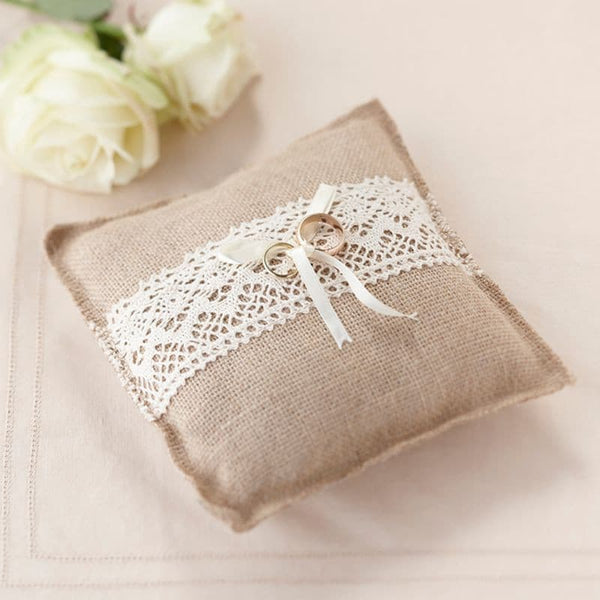 Vintage Affair Hessian Ring Cushion.