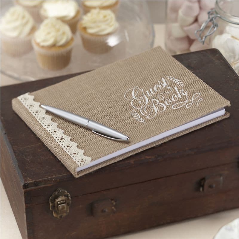 Vintage Affair Hessian Guest Book.
