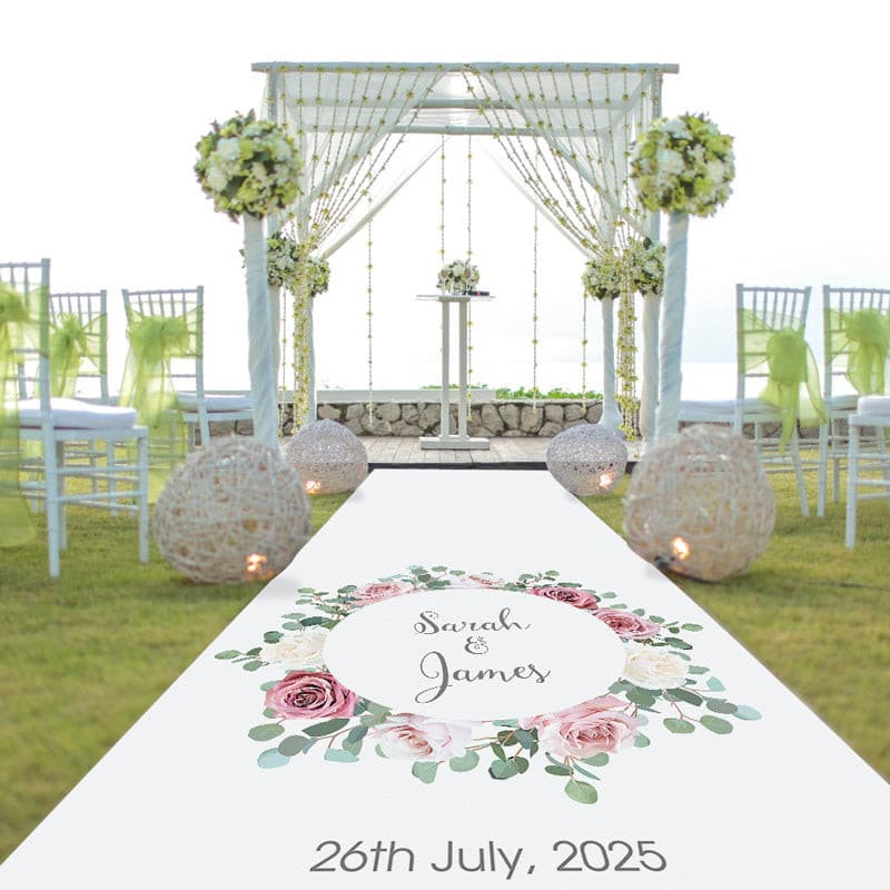 Pink & White Rose Personalised Aisle Runner.