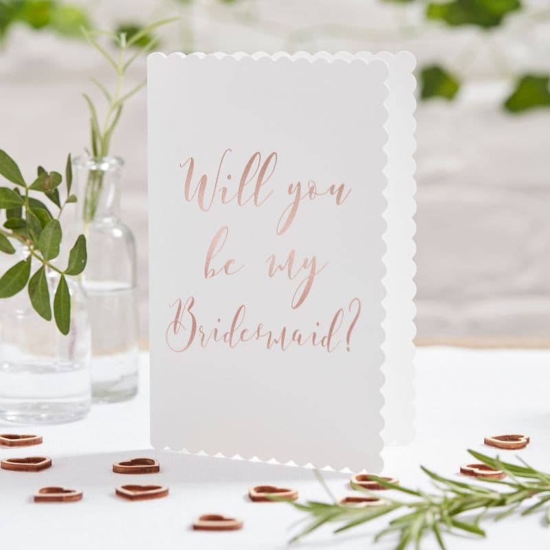Rose Gold Will You Be My Bridesmaid Cards.