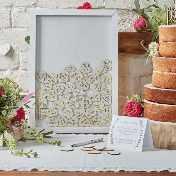 Drop Top Wooden Frame Guest Book.