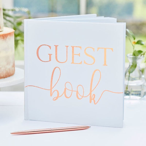White & Rose Gold Guest Book.