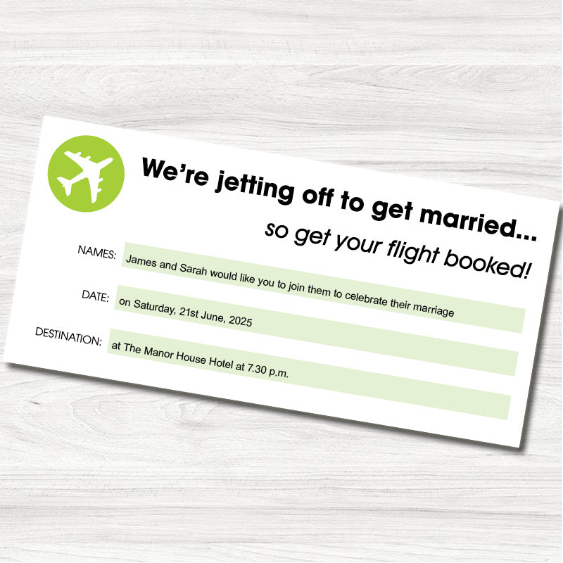 Holiday Ticket Green Wedding Evening Invitation