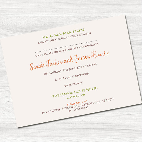 Tree of Love Wedding Evening Invitation - Back