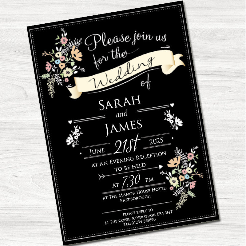 Chalkboard Wedding Evening Invitation