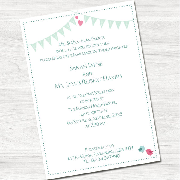 Tree of Hearts Wedding Evening Invitation - Back