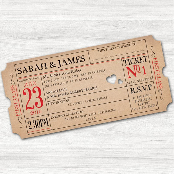 Ticket to Love Wedding Evening Invitation.
