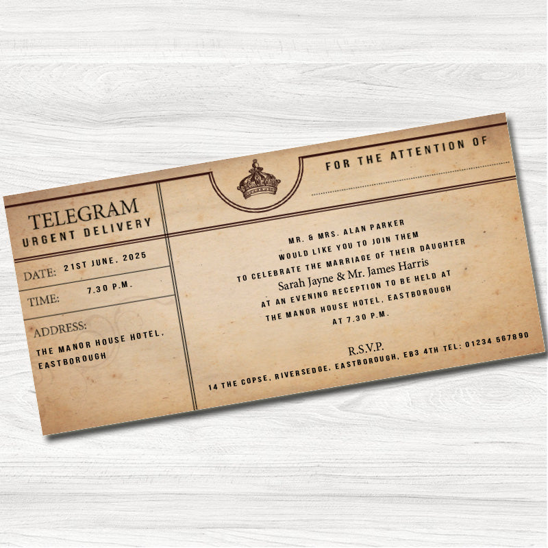 Telegram Wedding Evening Invitation - Back