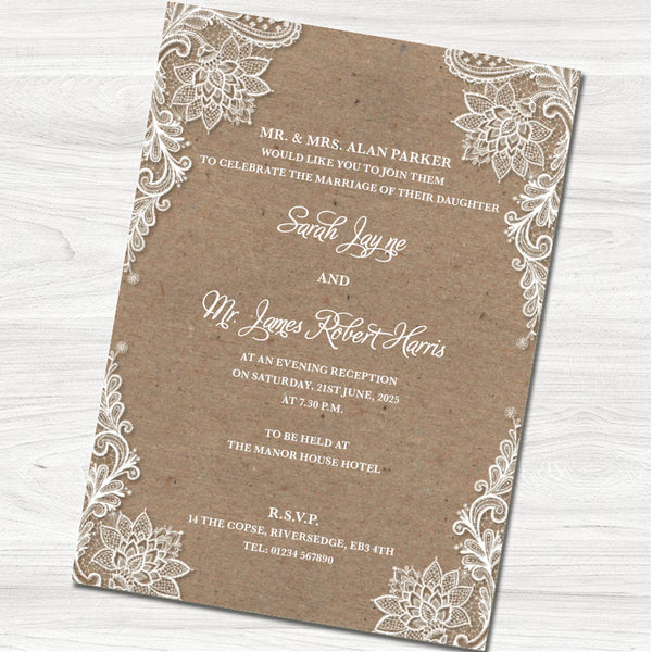 Vintage Lace Wedding Evening Invitation