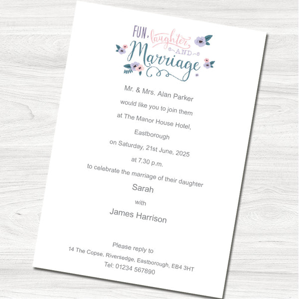 Fun, Laughter & Marriage Wedding Evening Invitation