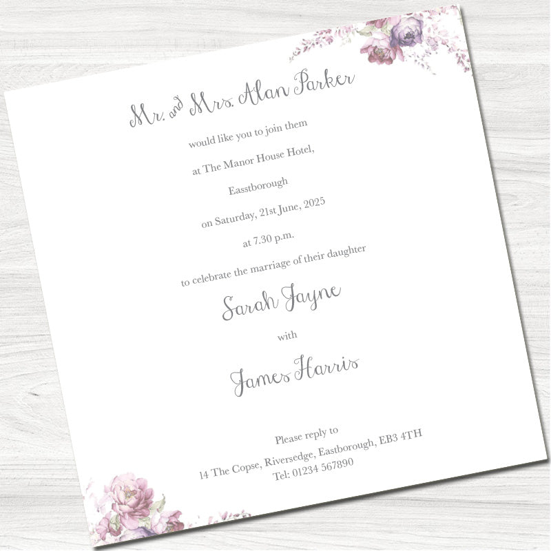 Vintage Flowers Wedding Evening Invitation - Inside