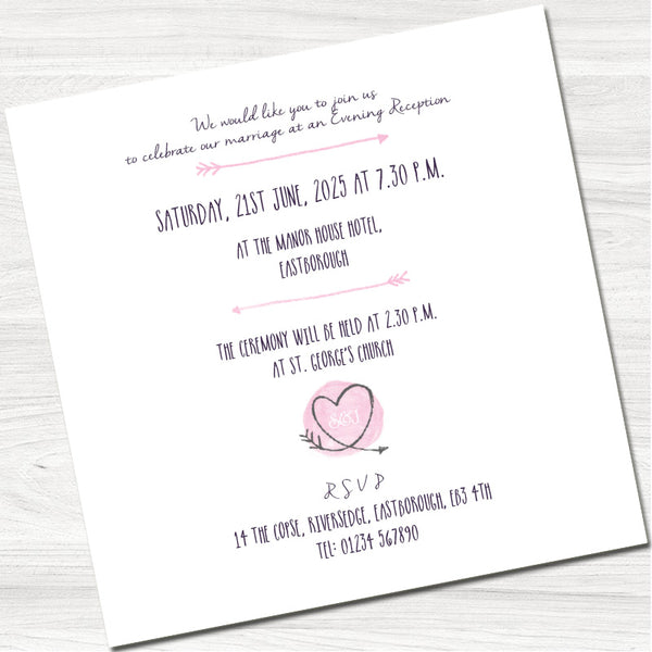 Sketchy Heart Pink Wedding Evening Invitation - Inside