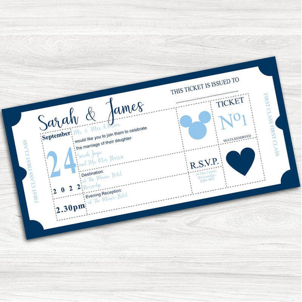 First Class Ticket Wedding Evening Invitation.