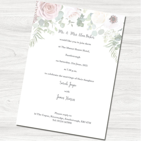 Floral Arch Wedding Evening Invitation - Back
