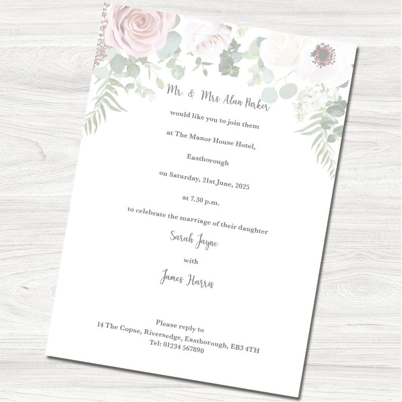 Floral Arch Wedding Evening Invitation - Back