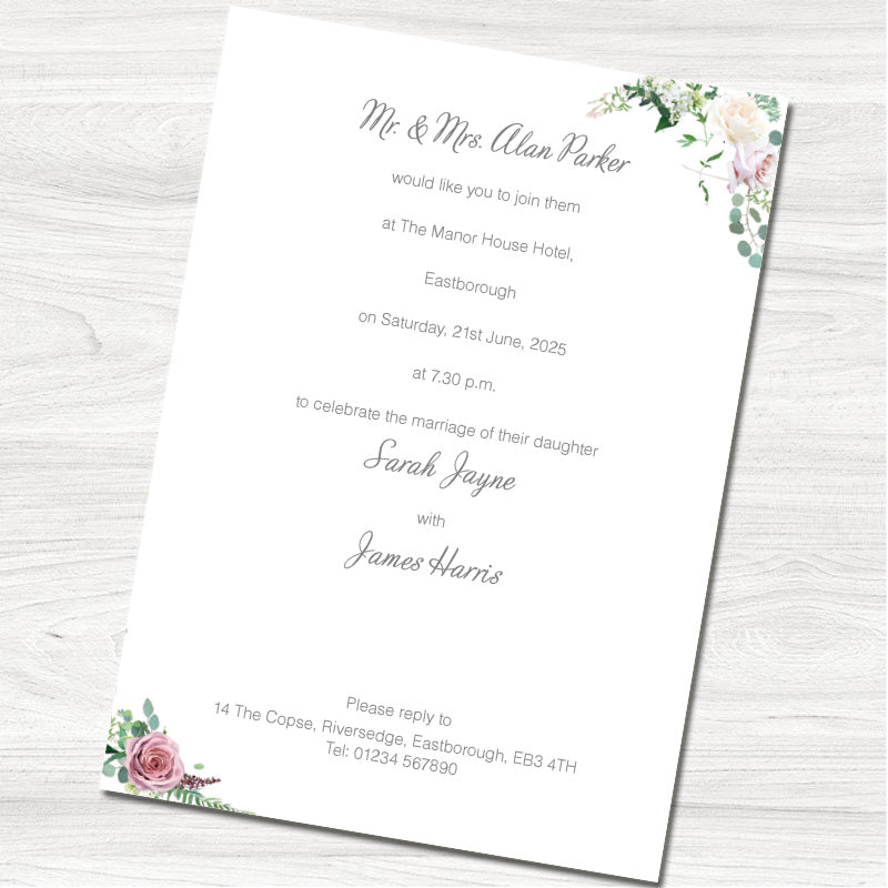Framed Foliage Wedding Evening Invitation  - Back