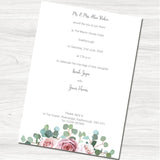 Pink & White Rose Wedding Evening Invitation - Back