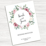 Pink & White Rose Wedding Evening Invitation.