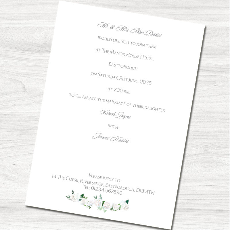 Painted Blooms Wedding Evening Invitation-Back