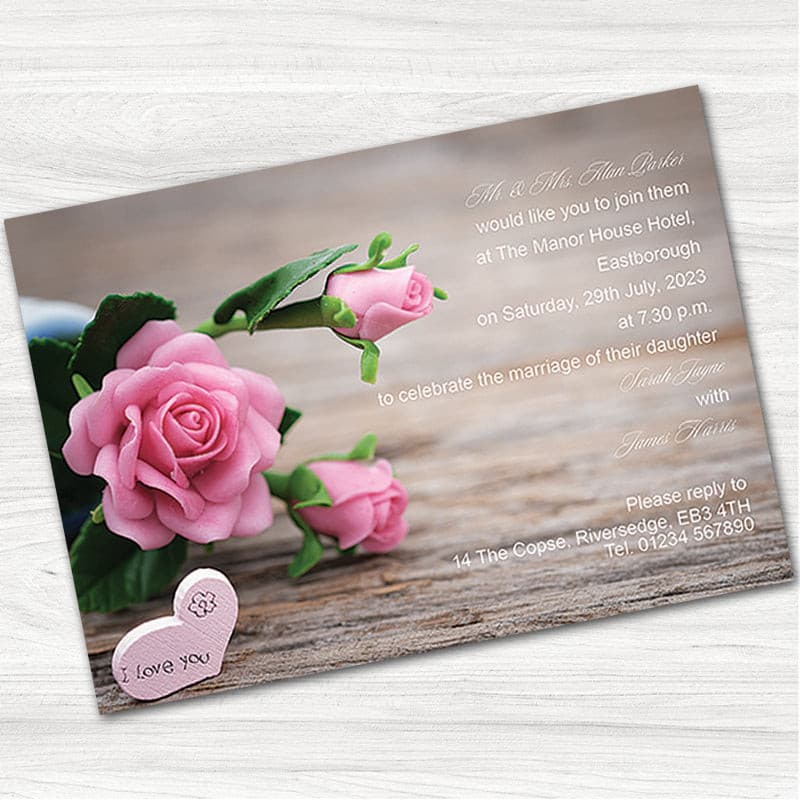 Pink Rose Wedding Evening Invitation.