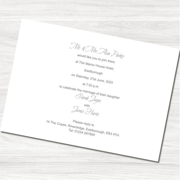 Elegant Wedding Evening Invitation  - Back