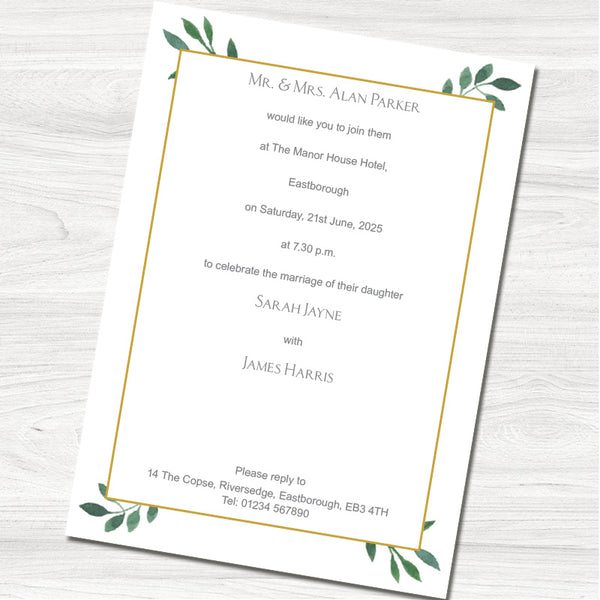 Eucalyptus Wedding Evening Invitation - Back
