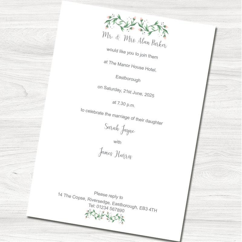 Floral Buds Wedding Evening Invitation