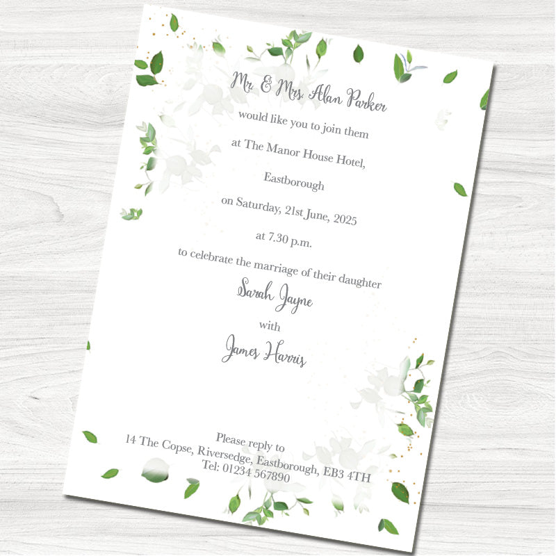 Greenery Geometric Wedding Evening Invitation - Back