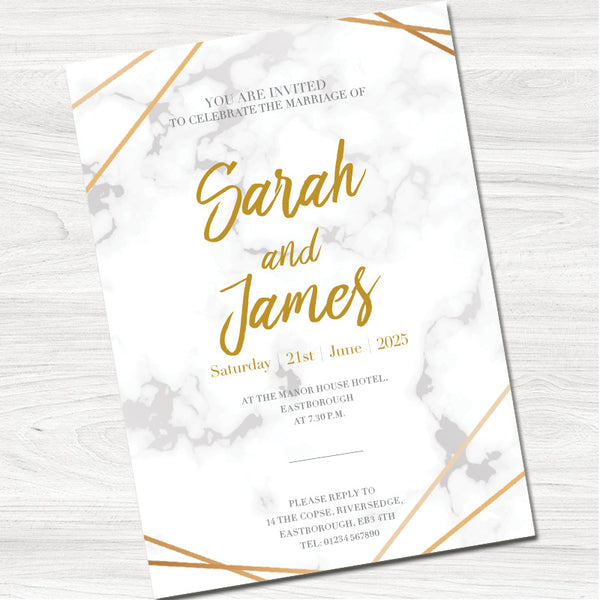 Grey & Gold Marble Wedding Evening Invitation