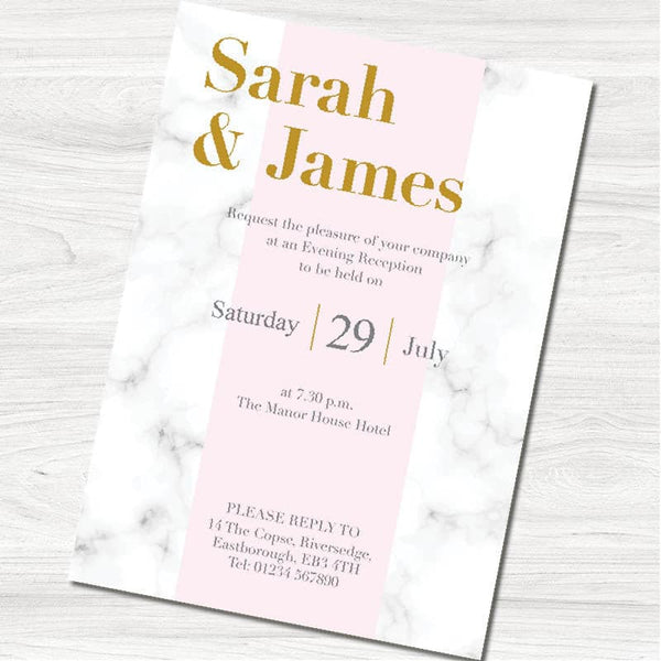 Pink & Marble Stripe Wedding Evening Invitation.