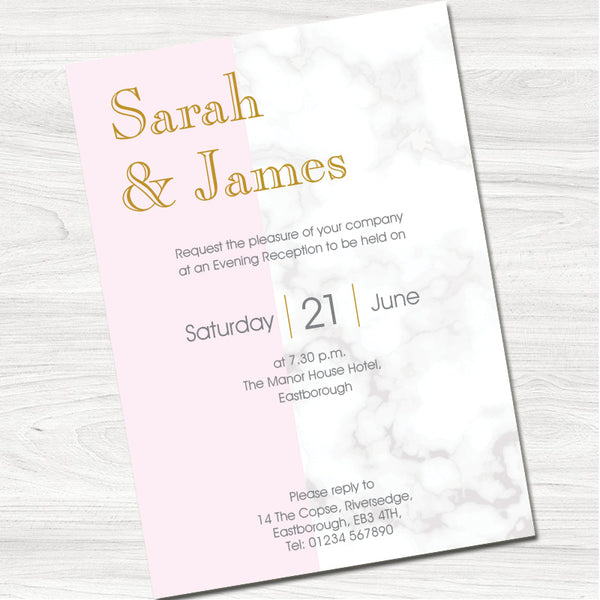 Pink & Grey Marble Wedding Evening Invitation
