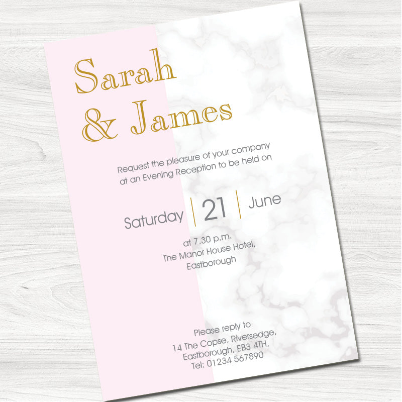 Pink & Grey Marble Wedding Evening Invitation