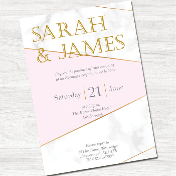 Pink & Grey Geometric Wedding Evening Invitation