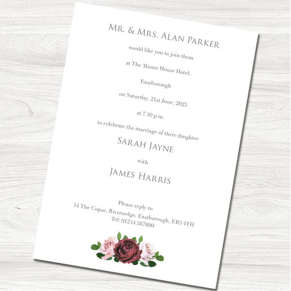 Country Bouquet Wedding Evening Invitation - Back