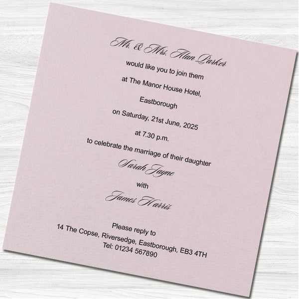 Bespoke Pink Wedding Evening Invitation