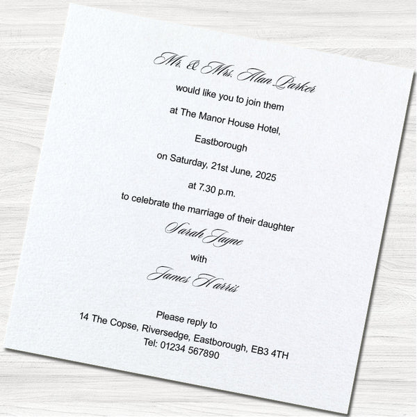 Bespoke White Wedding Evening Invitation