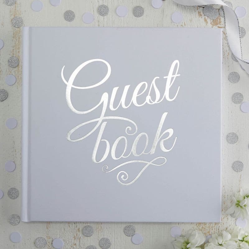 White & Silver Foiled Guest Book.