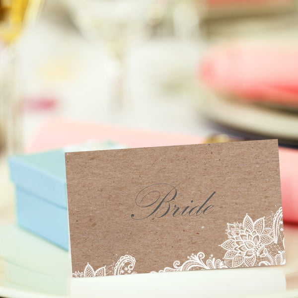 Bronte Lace Personalised Wedding Place Card.