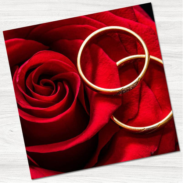 Red Rose Wedding Rings Reply Card.