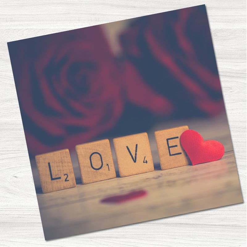 Scrabble Love Heart Reply Card.