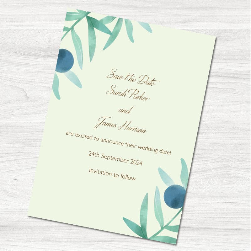 Green Leaves Wedding Save the Date Card.