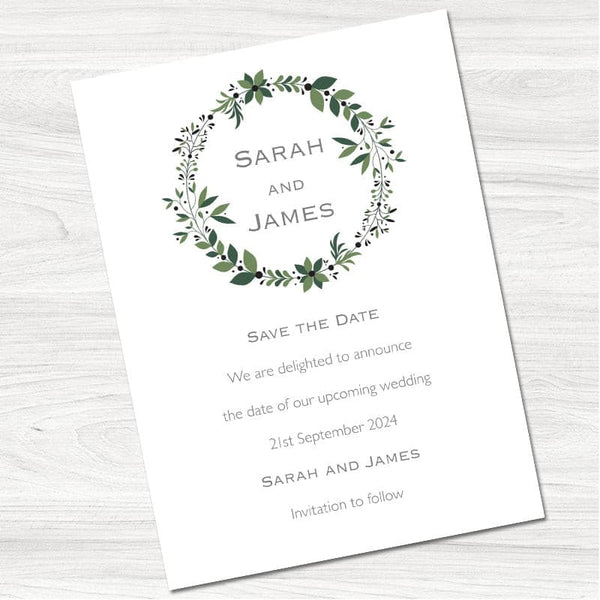 Green Foliage Wedding Save the Date Card.